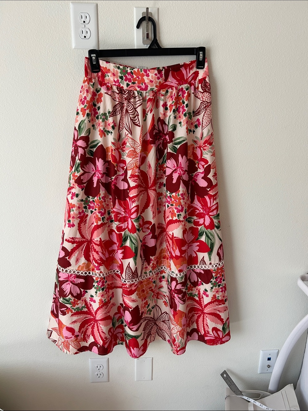 Floral A-Line Maxi Skirt in Pink and Red